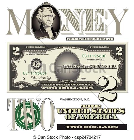 Clip Art Of Two Dollar Bill Elements   Miscellaneous Two Dollar Bill