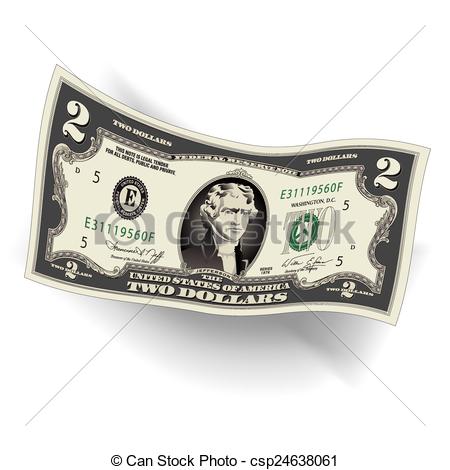 Clip Art Vector Of Stylized Drawing Of A 2 Dollar Bill   A Detailed