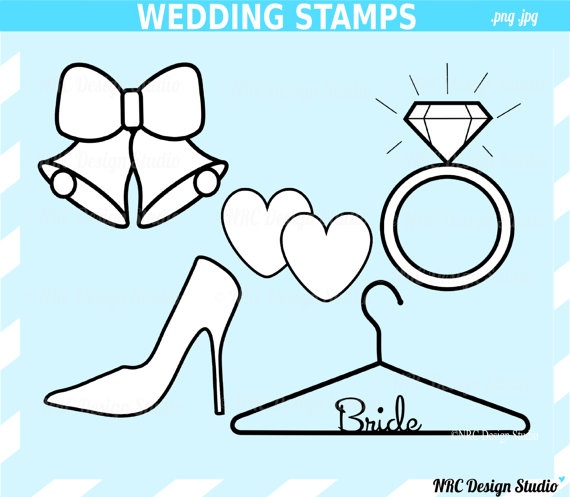     Clip Art   Wedding Stamps Clipart   Bell Shoe Diamond Ring Bride