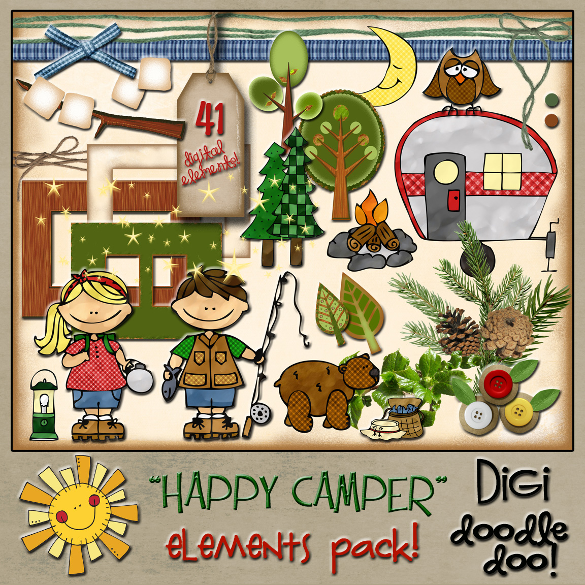 Happy Camper Clip Art Happy Camper Element Pack