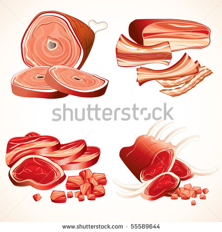 Meal Set  3   Meat Vector Clip Art   Ham Gammon Bacon Raw Ribs
