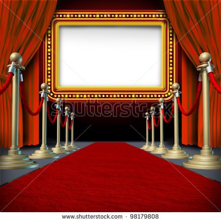 Movie And Theater Marquee Blank Sign With Elegant Velvet Curtains And