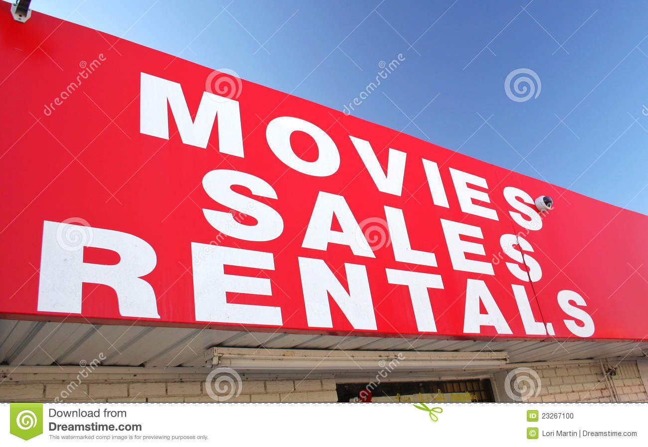 Movie Rental Sign On Convenience Store Stock Photo   Image  23267100