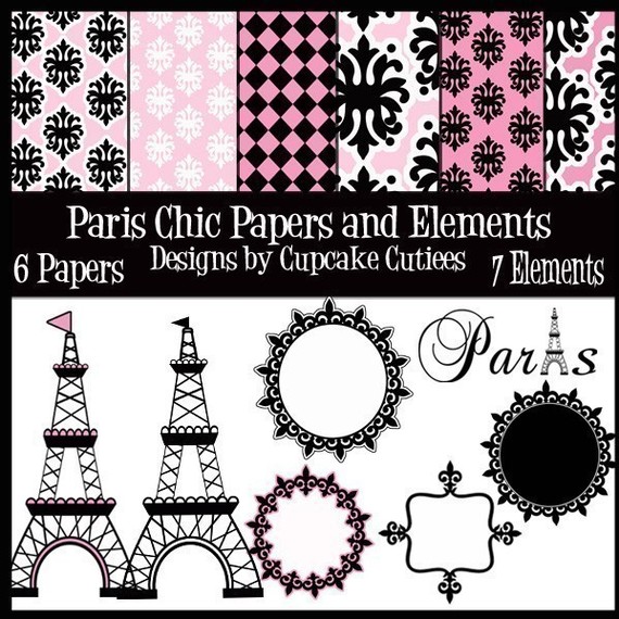 Paris Chic Digital Clipart And Papers Elements Commercial Use Instant