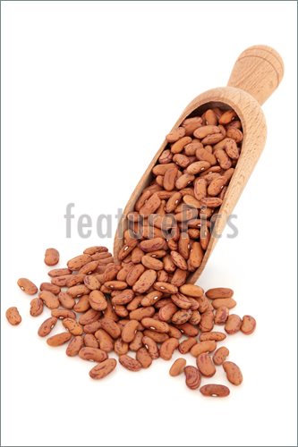 Pinto Bean Pulses In A Wooden Kitchen Scoop And Scattered Isolated    