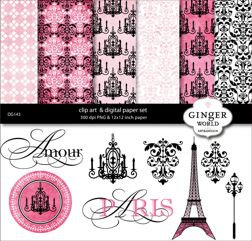 Romantic Paris Chic Clip Art Digital Paper By Gingerworld On Etsy