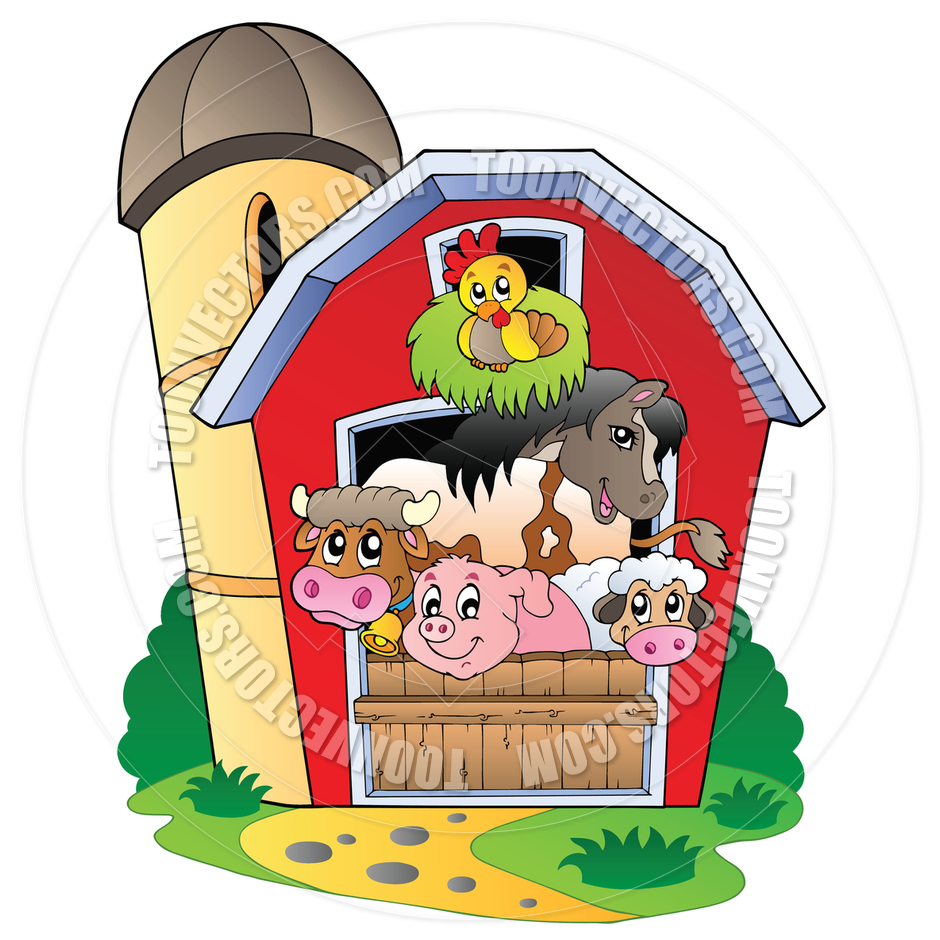 Cartoon Barn With Various Farm Animals By Clairev   Toon Vectors Eps