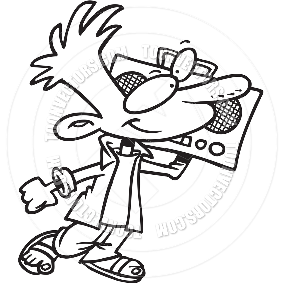 Cartoon Boombox  Black And White Line Art  By Ron Leishman   Toon