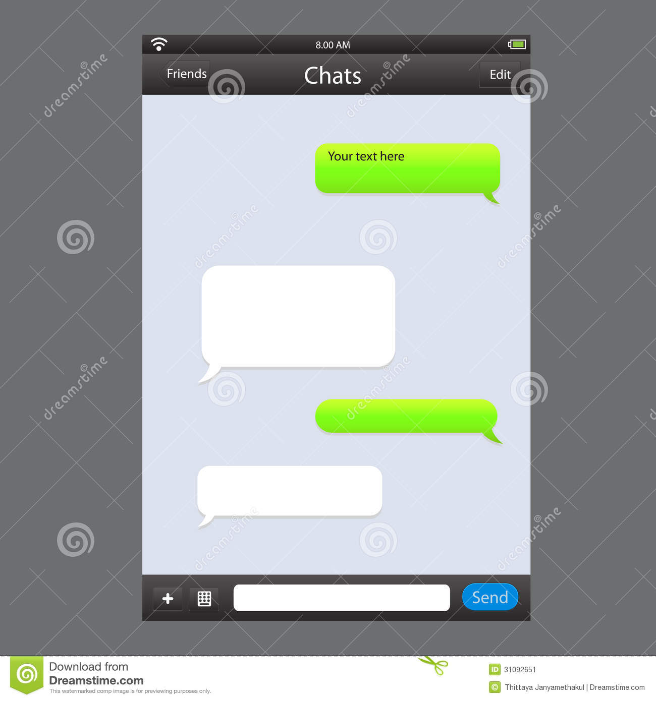 Chat Application Template Can Place Your Own Text In The Message    