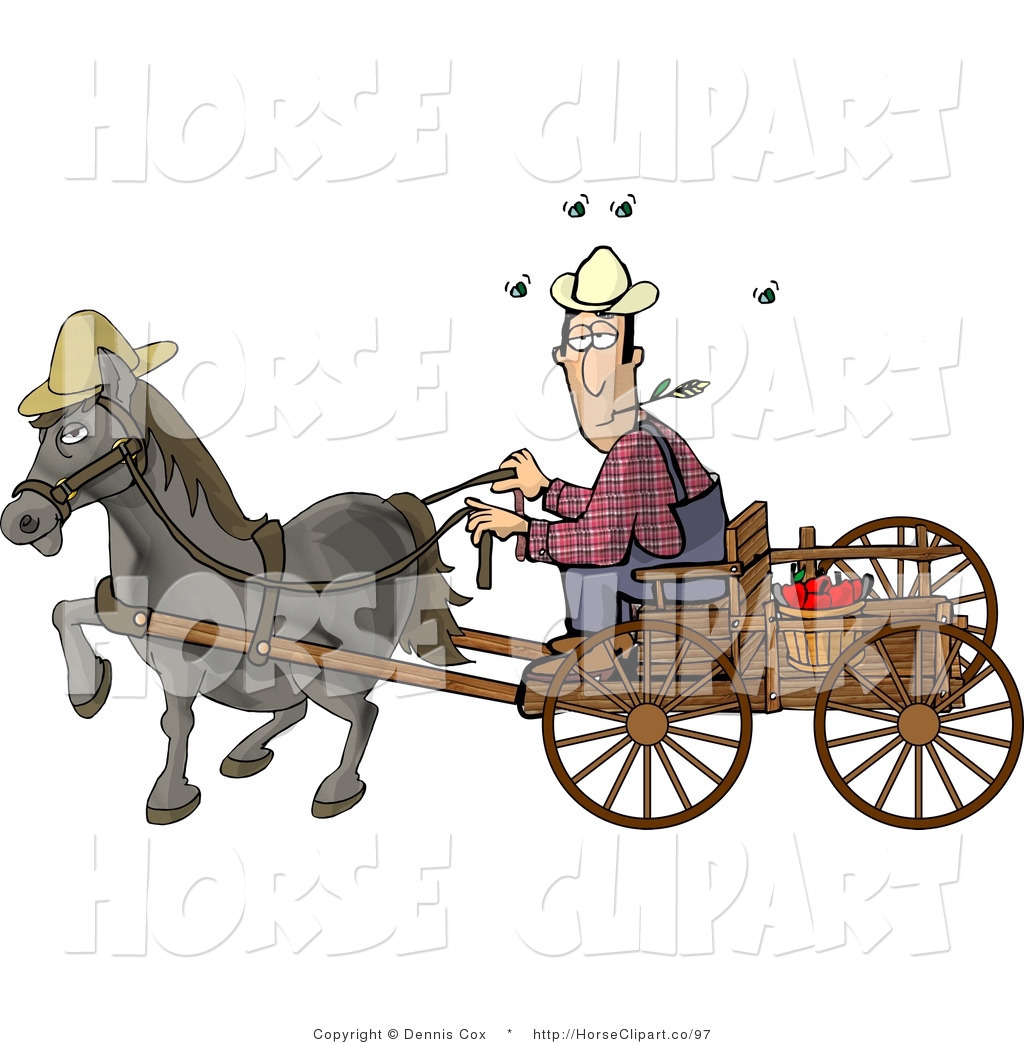 Clip Art Of A Horse Pulling A Farmer On A Wooden Wagon By Djart    97