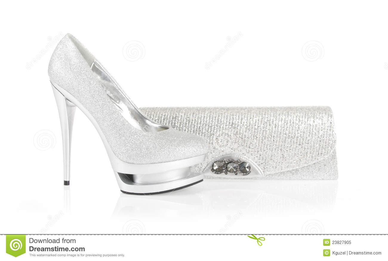 Glitter Silver Shoe And Clutch Bag Royalty Free Stock Photo   Image