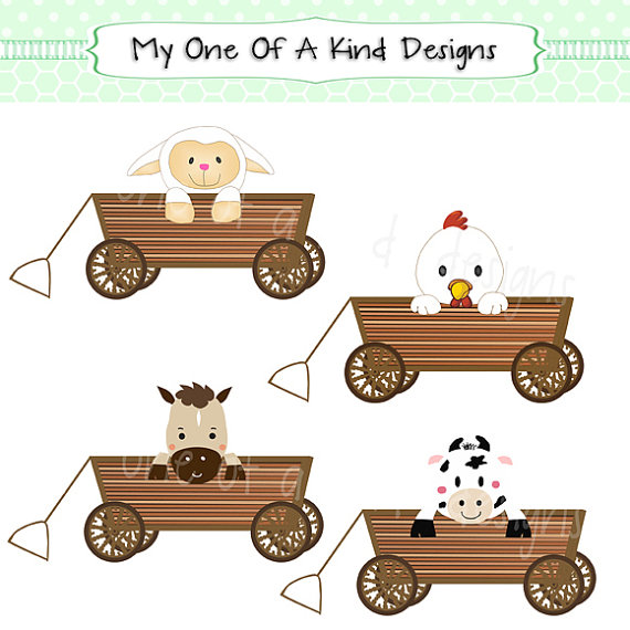 Items Similar To Clip Art Chick Lamb Horse Cow Riding Wooden Wagon    