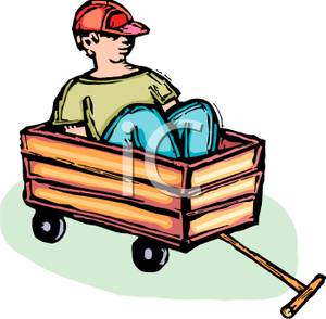     Of A Boy Sitting In A Wooden Wagon   Royalty Free Clipart Picture