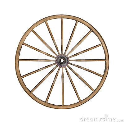 Vintage Spoke Wooden Wheel From A Wagon Or Carriage  Isolated On White