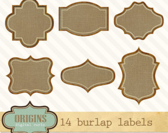 14 Burlap Labels Frames Tags Or Borders Clipart Set    