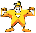 28162 Clip Art Graphic Of A Yellow Star Cartoon Character Flexing His