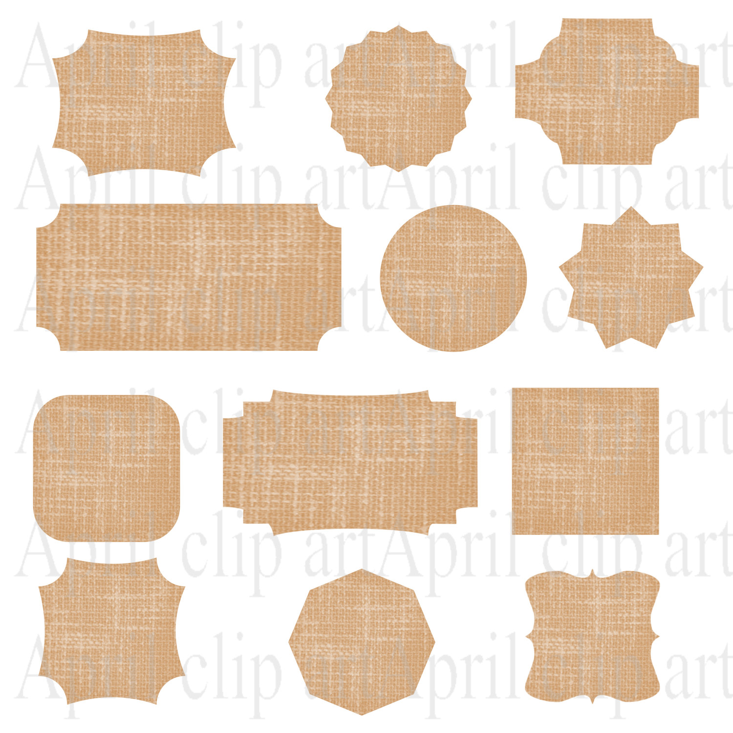 Burlap   Linen Frame Clip Art Set 1 Brown Beige Tan Digital Clipart    