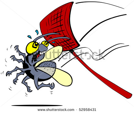 Cartoon Bug About To Be Squashed By A Fly Swatter  Stock Photo    
