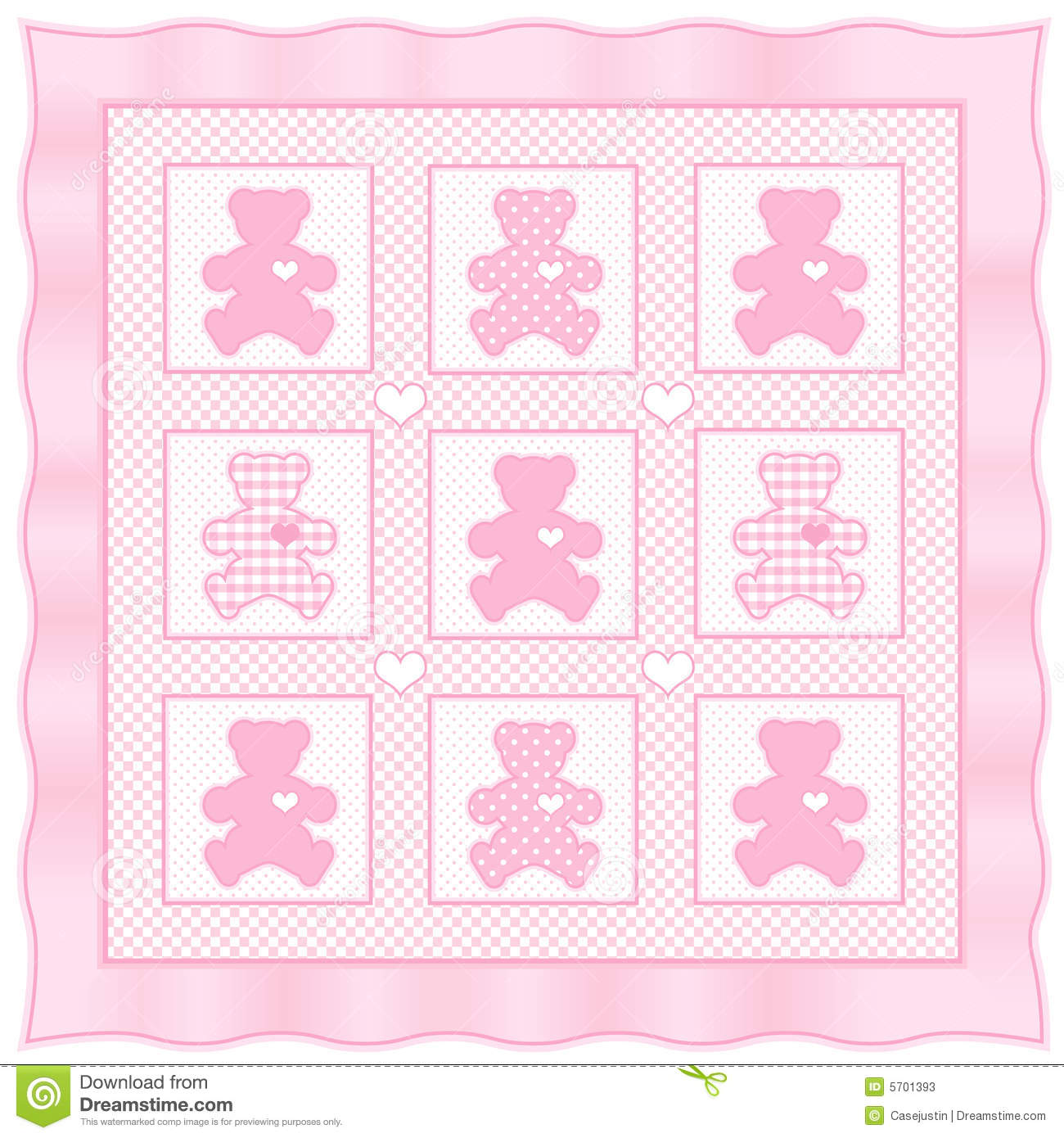 Classic Quilt Pattern For Babies Or Dolls  Cute Teddy Bears With Big