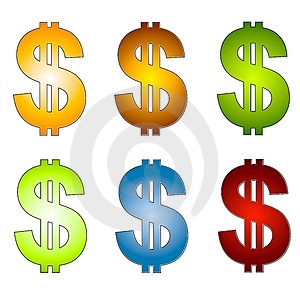 Clip Art Illustration Of 6 Different Dollar Signs In Your Choice Of