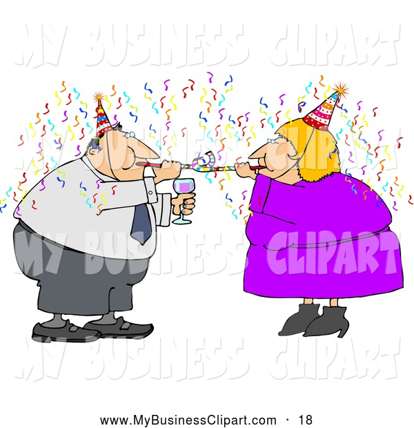 Clip Art Of A Friendly Happy New Year Business Couple Partying With    