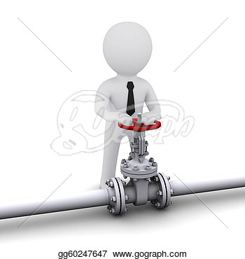 Clipart   Small Three Dimensional Man Turns The Valve On The Tube