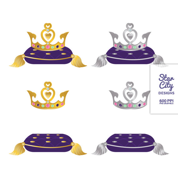 Crown And Royal Pillow Clip Art Set  Clipart Graphics For Personal