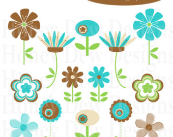 Download   Clipart Package 153   Blue Green And Brown Flower Clipart