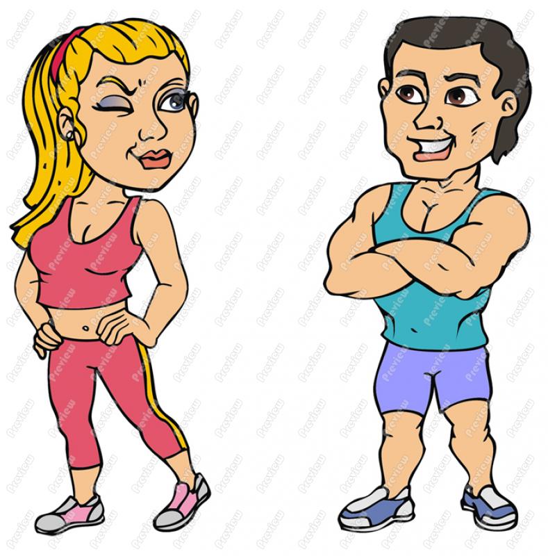 Girl Winking At Muscle Guy Clip Art   Royalty Free Clipart   Vector