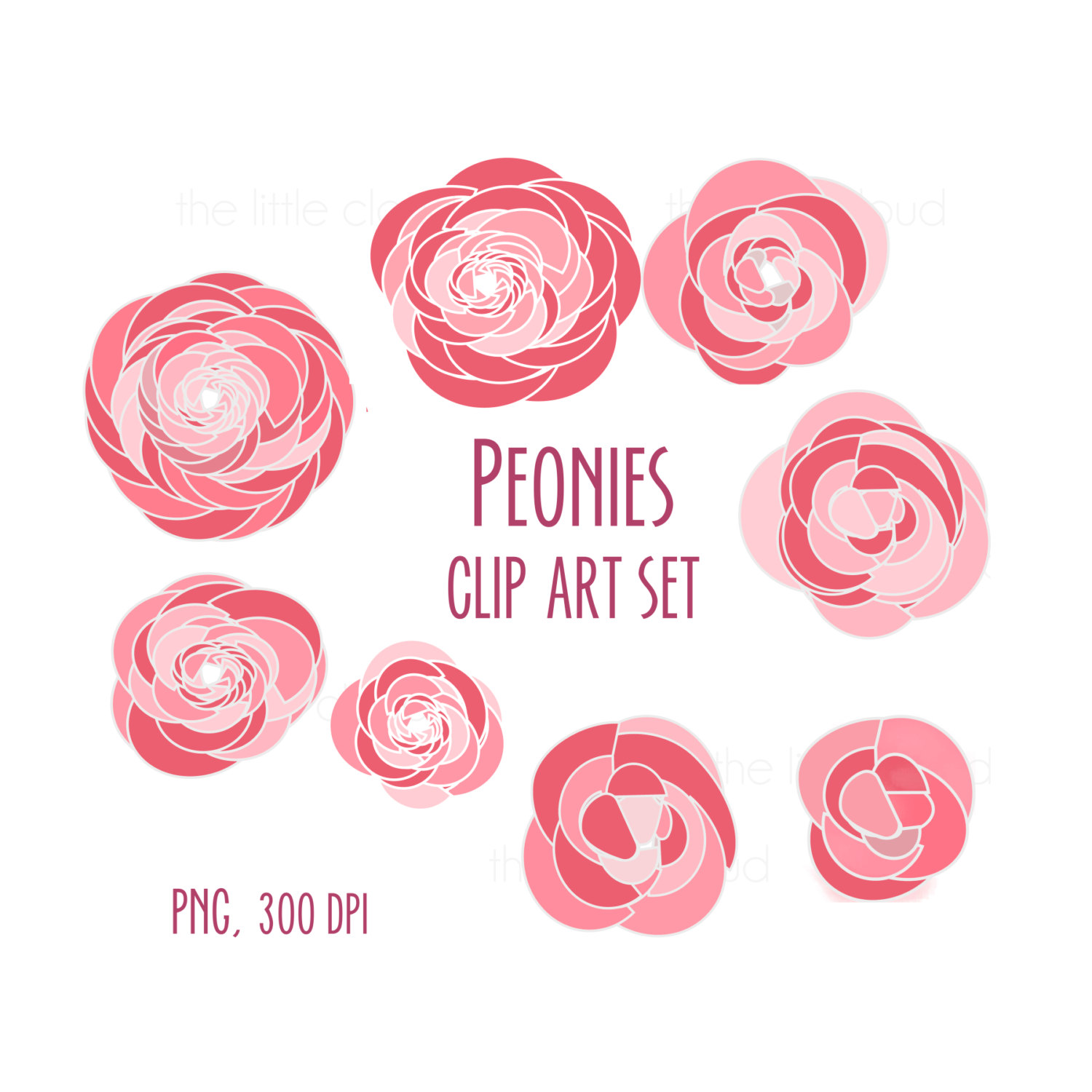 Peonies Clip Art Pink And Red Flowers Clip Art By Thelittleclouddd