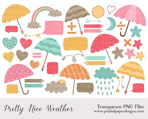 Pretty Nice Weather Clip Art  Cute Umbrella Clipart Digital Clipart    