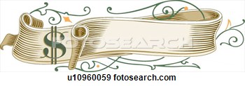 Scroll Ribbon Banner With Green And Orange Accents And The Dollar Sign