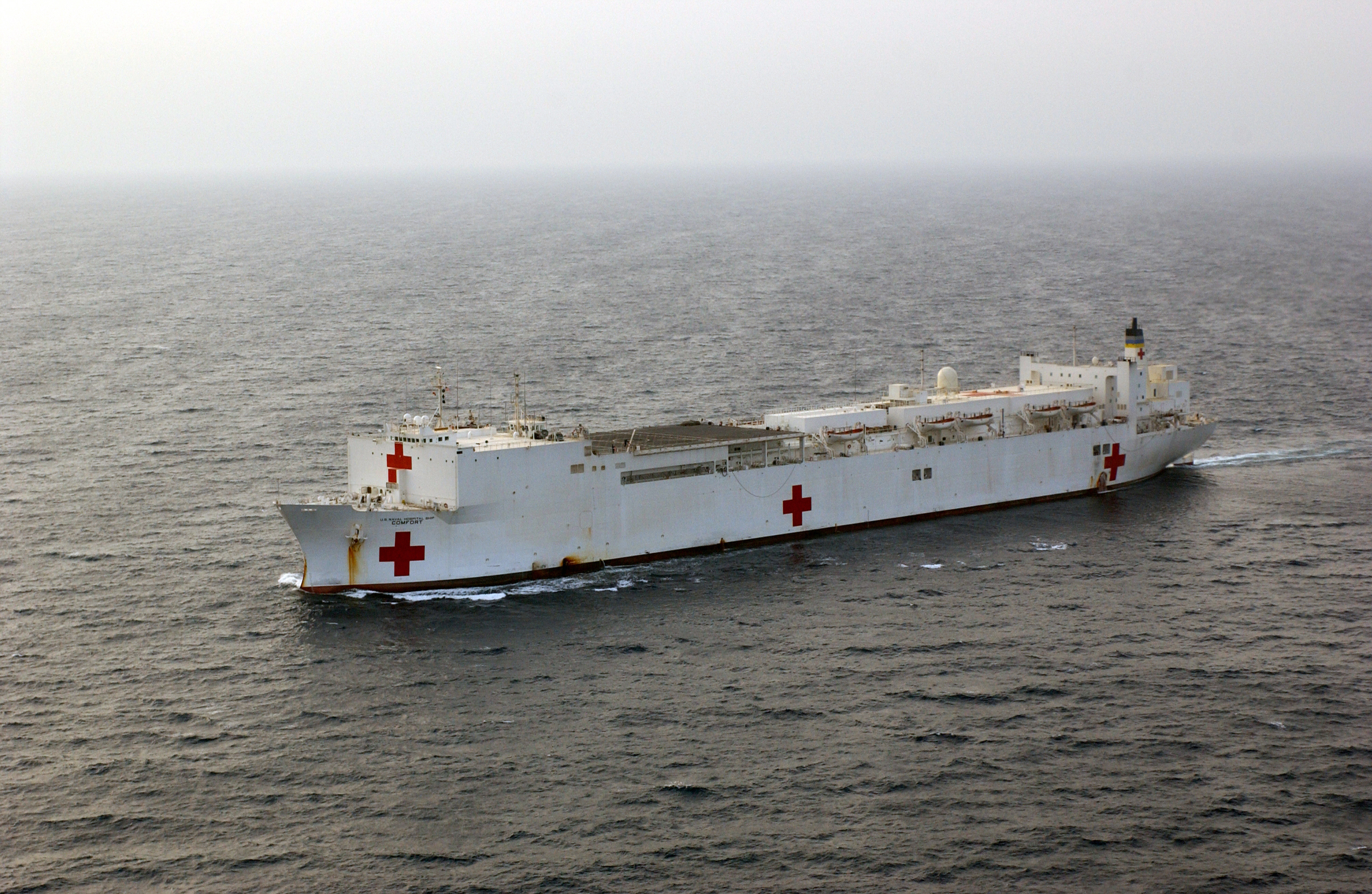 The Hospital Ship Usns Comfort  T Ah 20  Steams Through The Waters