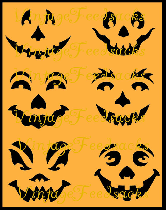 Vintage Halloween Pumpkin Faces Clip Art Digital Stamps Png Files