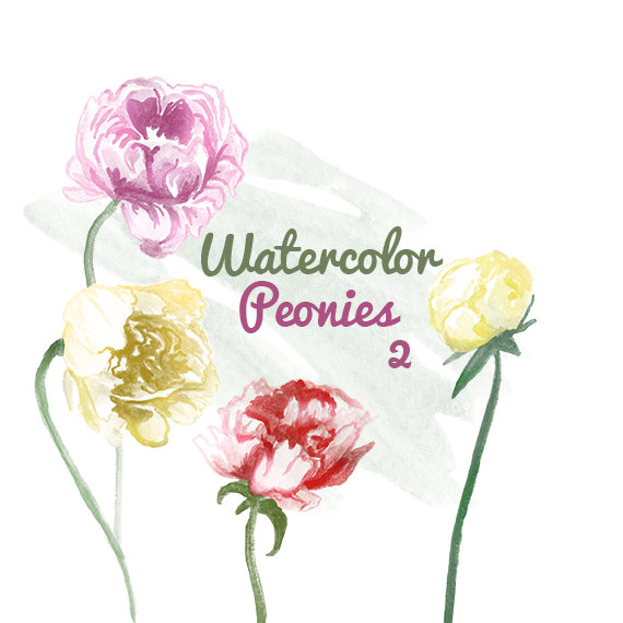 Watercolor Peony Flower Clip Art For Scrapbooking Instant Download