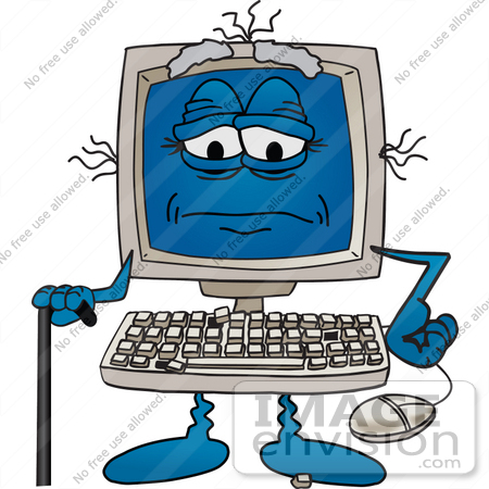 26228 Clip Art Graphic Of An Old Desktop Computer Cartoon Character