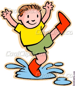 Boy Jumping In Rain Puddle Vector Clip Art