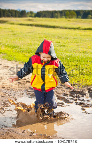 Boy Jumping Rain Puddle Vector