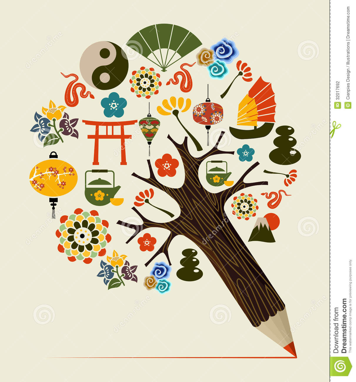 China Tradition Concept Pencil Tree Orient Symbols Chinese Design