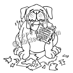 Clip Art  Cartoon Dog Eating Homework B W   Preview 1