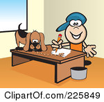 Clipart Illustration Of A Boy Doing Homework While His Dog Eats On His