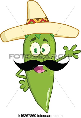 Clipart Of Green Chili Pepper With Mexican Hat K16267860   Search Clip