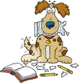 Dog Eating Homework Animated Clipart