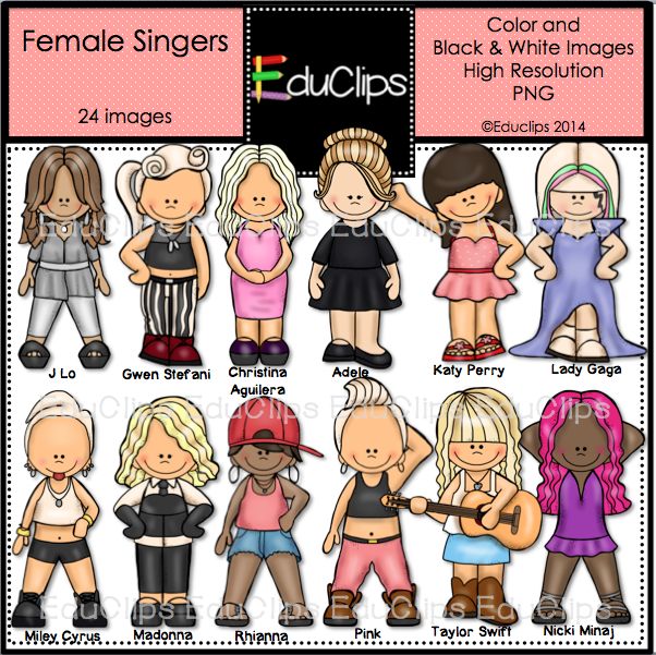 Home   Products   Famous Female Singers Clip Art Bundle  Color And B W