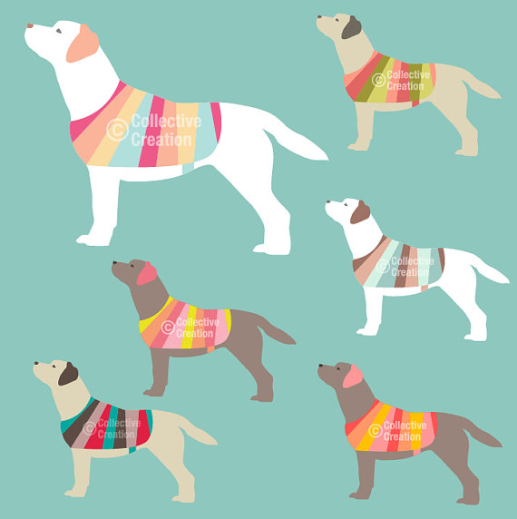 Labradors Wearing Stripe Coats Clip Art Clipart Set   Personal And