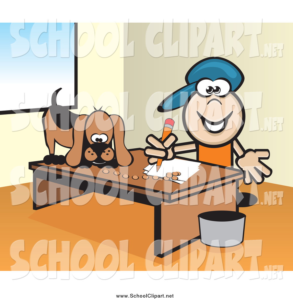 Larger Preview  Clip Art Of A Boy Doing Homework And Dog Eating On His
