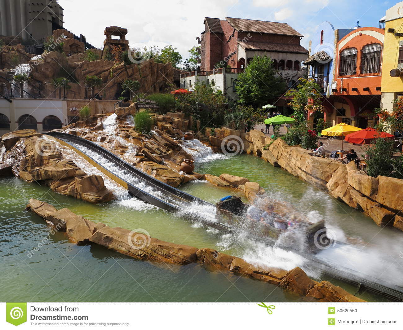 Log Flume Ride  Chiapas In Phantasialand Germany  And People Relaxing