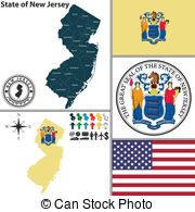 Map Of State New Jersey Usa   Vector Set Of New Jersey