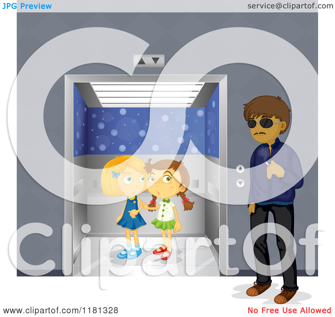     Nervous Girls In An Elevator   Royalty Free Vector Clipart By Colematt