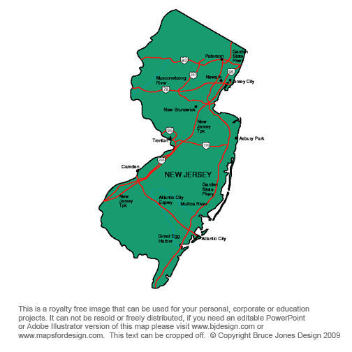 New Jersey State Map Capital Trenton Atlantic City Newark Asbury    